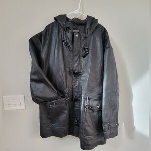 Wilsons Leather Quilt Lined Hooded Black Coat Men's Size XL Edgy Cyberpunk Dark